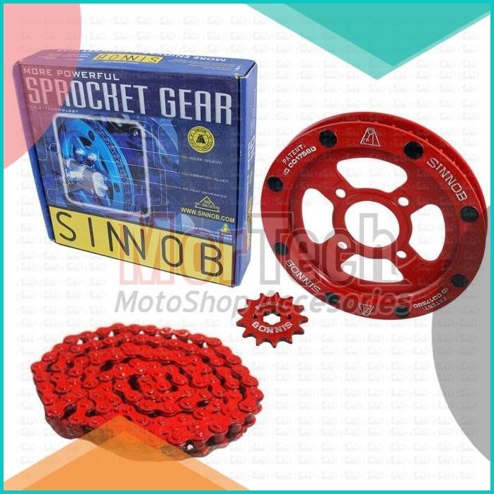 Chain Kit Gear Set Rantai Motor Sinnob Tiger Revo Merah 140BZ4 limite
