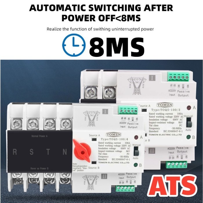 Tomzn Ats Din Rail Listrik Mcb Otomatis Automatic Transfer Switch