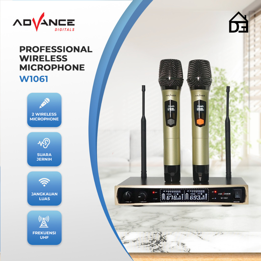 Microphone Advance W1061 / W-1061 Dual Mic Wireless Profesional Microphone + Amplifier Mic