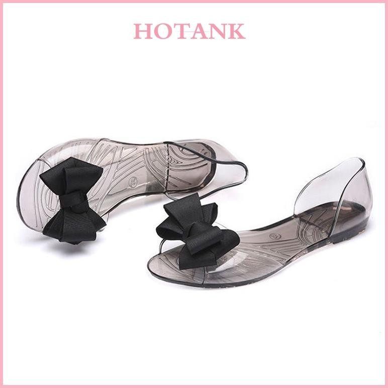 Hl - Sepatu Jelly Kaca Wanita Sepatu Jelly Datar Transparan Sepatu Jelly Simpul Sepatu Jelly Pita Ka