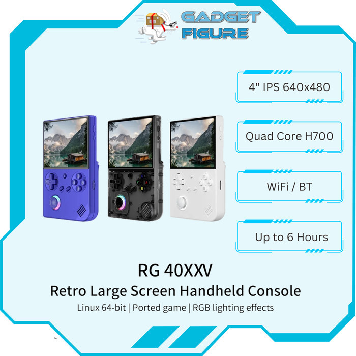Anbernic RG40XX V Handheld Retro Video Game Console 64GB Putih, Hitam Transparan, Indigo