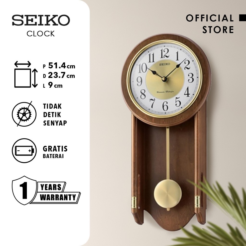 Jam Dinding Kayu Seiko Clock QXH073B Gold White Dial Chiming Wal Ori