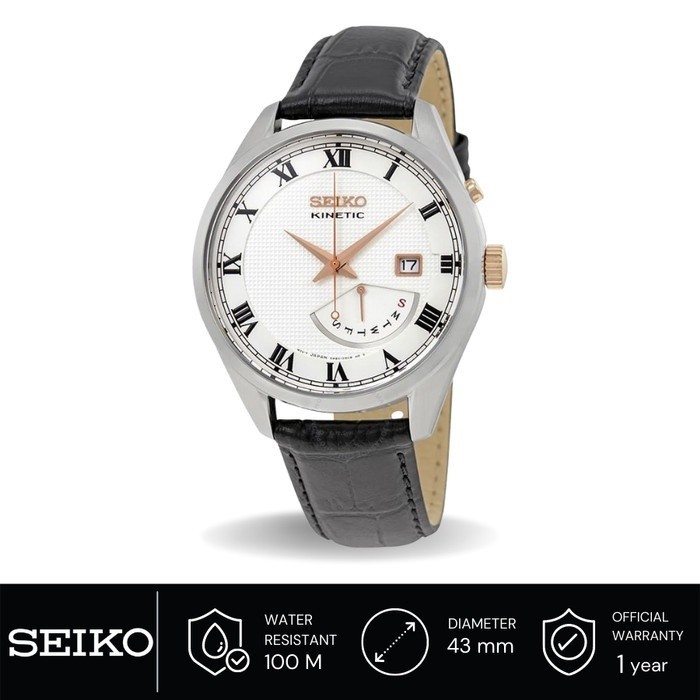 Jam Tangan Pria Seiko Kinetic Leather White Dial SRN073P1 Original