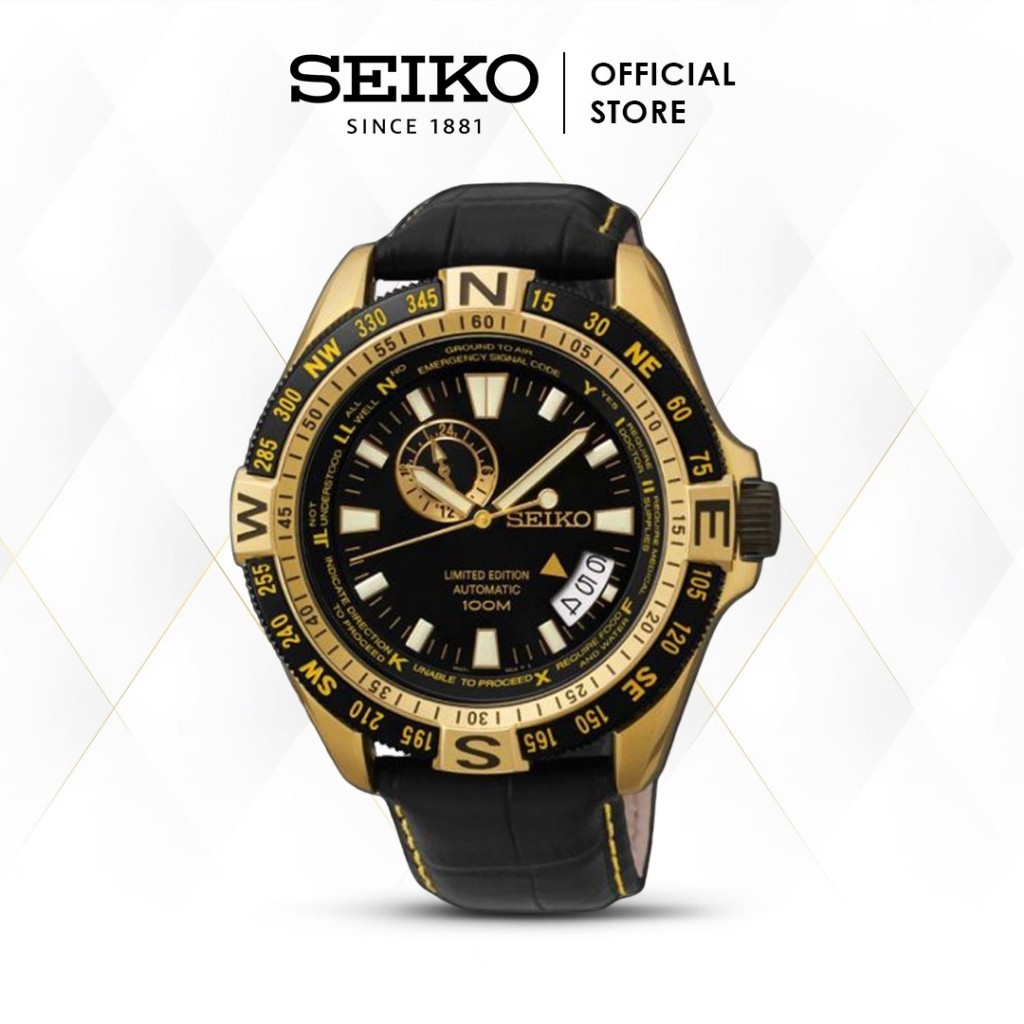 Jam Tangan Pria Seiko Automatic Leather SSA190K1 SSA190 Black Gold Limited Original