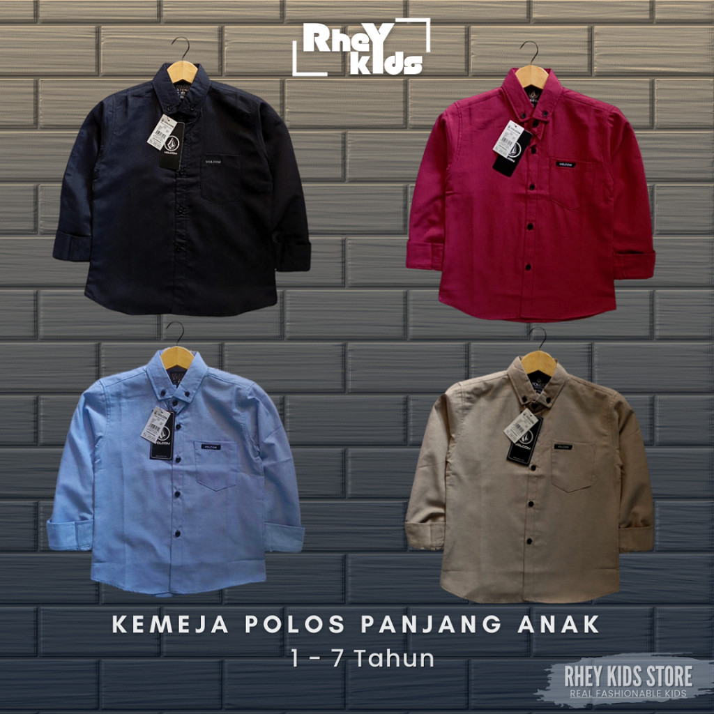 Baju Anak Casual Kemeja Anak lengan Panjang Polos Cowok Umur 1-7 Tahun