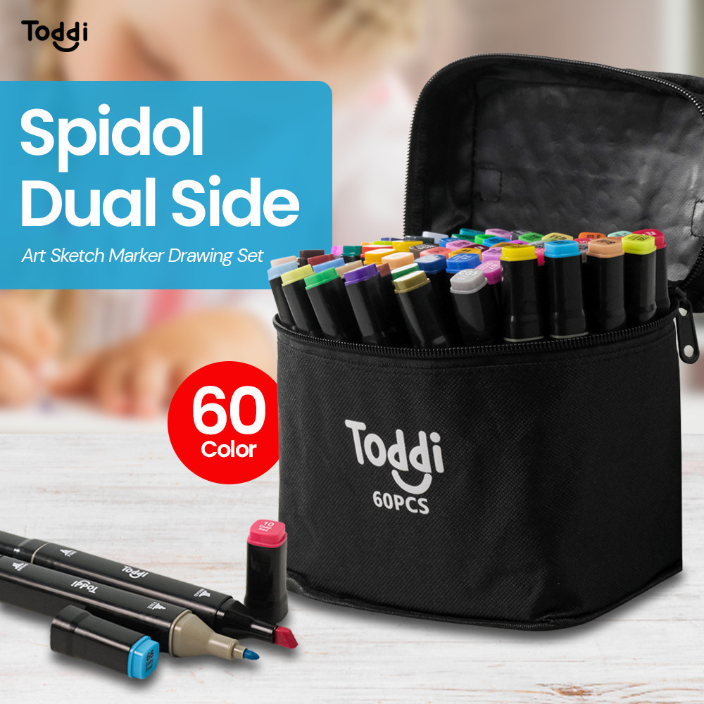 

[PASTI READY] SPIDOL DUAL SIDE FINE ART BRUSH PEN ART MARKER SET 60 COLOR STOK TERBATAS