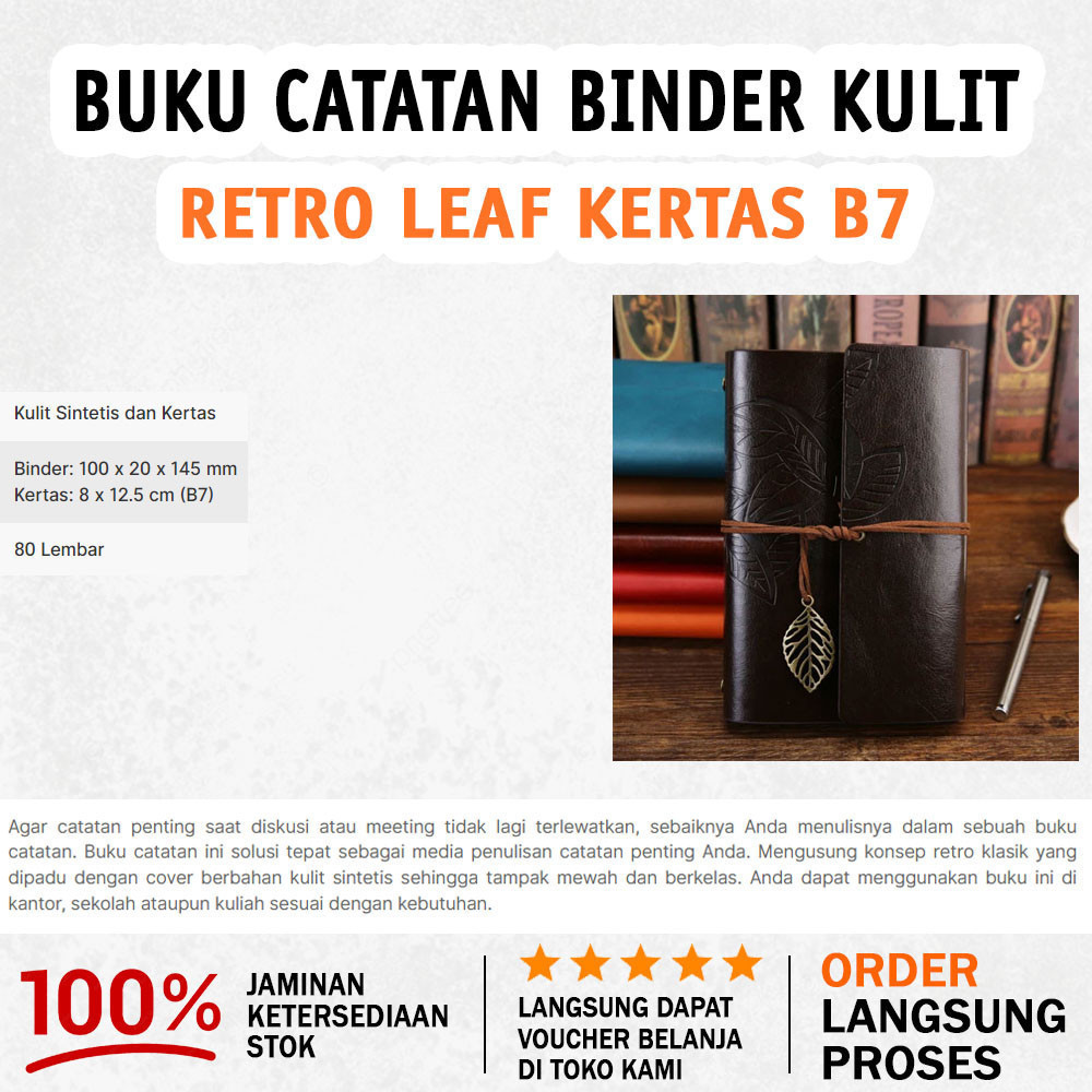 

[PRODUK BARU] BUKU CATATAN BINDER KULIT RETRO DENGAN HIASAN DAUN SIZE A6