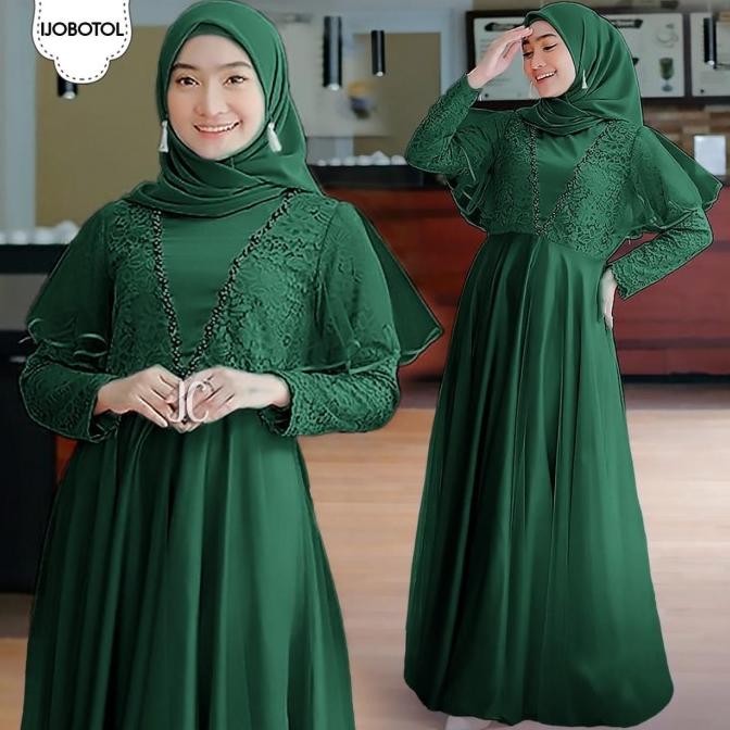 gamis pesta dress Bilqis hijau botol xl maxi baju muslim lqis at H32S