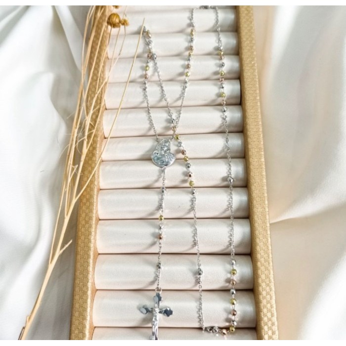 Kalung Model Merica Warna Salib Rosario Whitegold Elegant Emas Asli