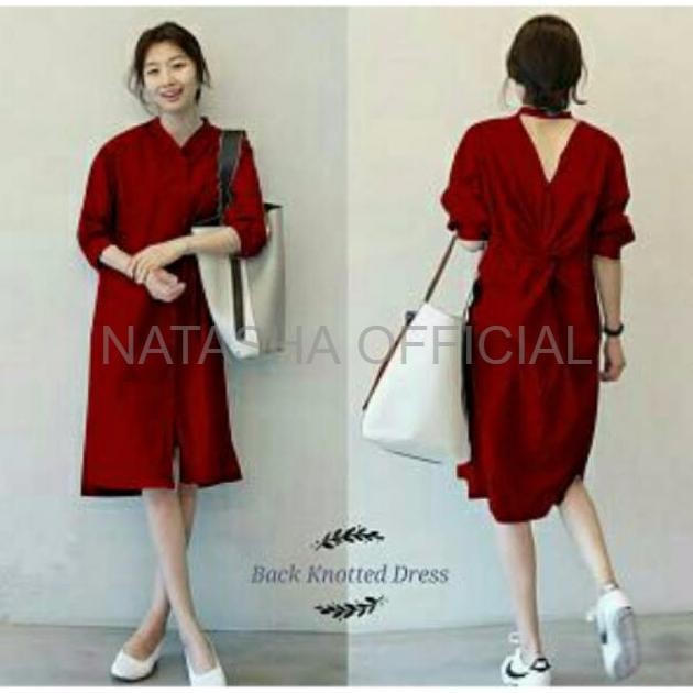 DREES MAROON MERAH CEWEK 1 DRESS WANITA DRESS CEWEK KNOTT DRES GR H85S