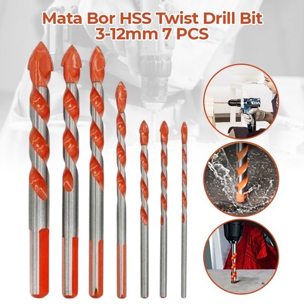 Mata Bor HSS Twist Drill Bit 3-12mm 7 PCS - BA21 *