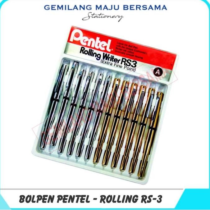 

Bolpoint Pen Bolpen Pentel Rs3 (Body Gold/Silver) Original Dan Terpercaya