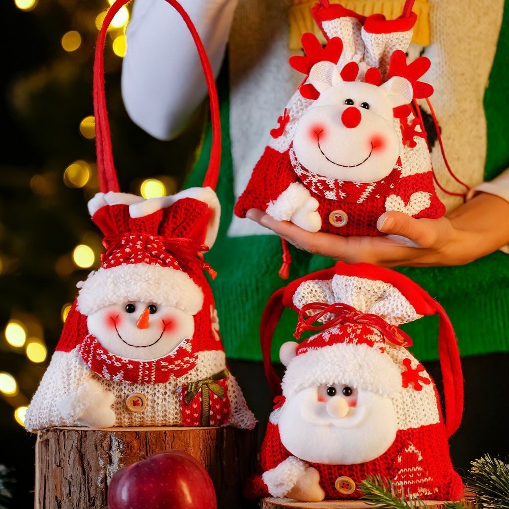 

Christmas Gift Bag Portable Cartoon Knitted Doll Christmas Eve Apple Bag