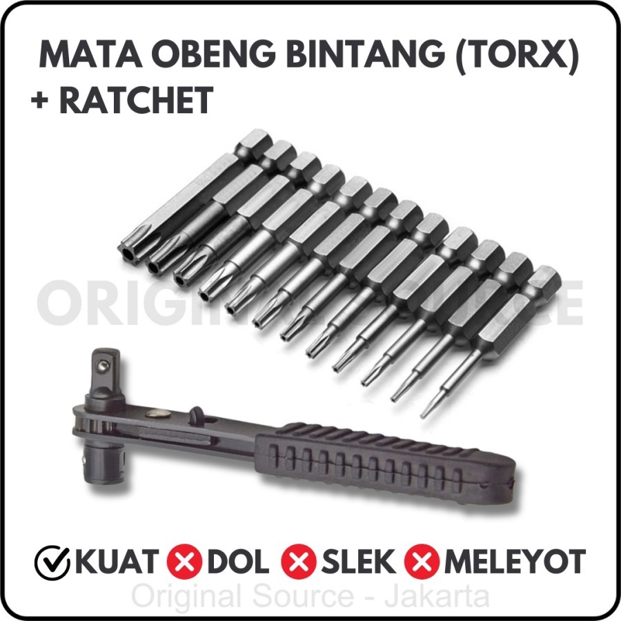 Mata Obeng Bor Kunci Bintang Torx Set + Ratchet Mini | Hex Shank Magnetic Torx Bits