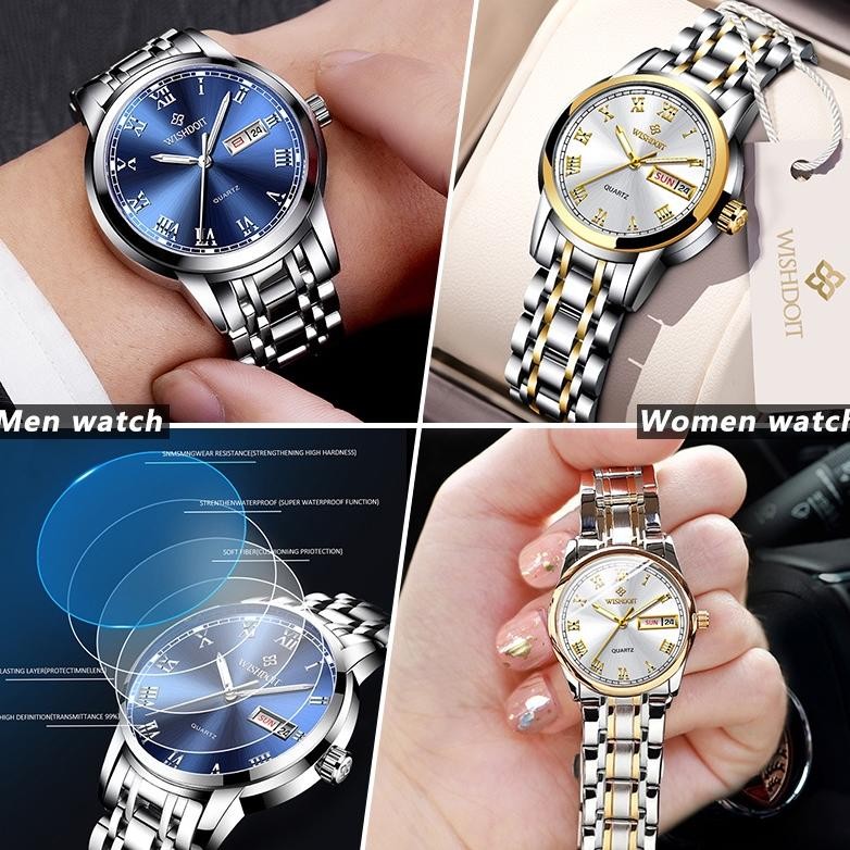 see-97 WISHDOIT Jam Tangan Couple Pasangan Anti Air Original Waterproof Stainless Silver Fashion Men