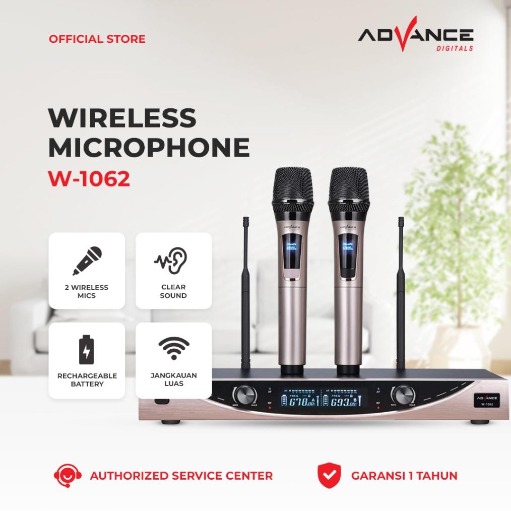 Microfon Wireless Advance W1062 Dual Mic Wireless Profesional Microphone + Amplifier Mic Wireless