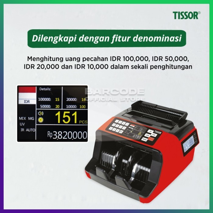 Mesin Penghitung Tissor T1377D Alat Hitung Deteksi Uang Money Counter Terbaik