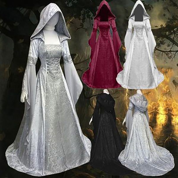 Medieval Retro Wedding Dress4Color Hooded Waist Dress