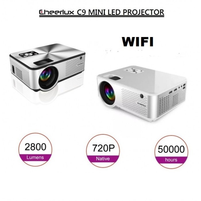 anyar@ Projector Cheerlux C9 Wifi LED Projector 2800 Proyektor Mini HD 720p