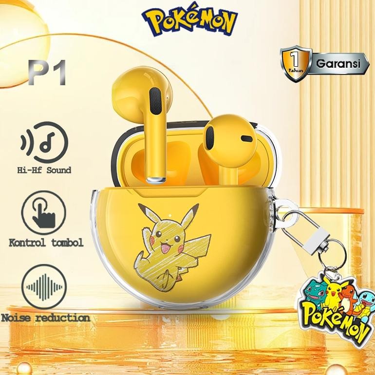 Headset Wireless 100% Ori Pokmon P1 Tws Nirkabel Bluetooth Hifi Stereo Lucu Pikachu Headset In-Ear P