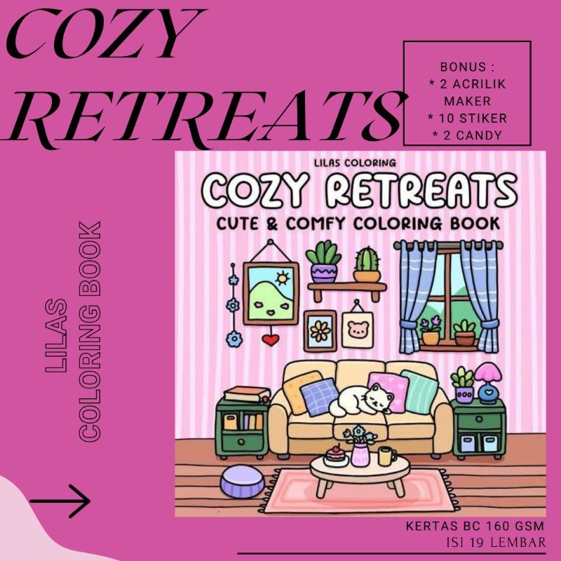

(19 lmb) Buku Mewarnai Cozy Retreat Cute & Comfy Coloring Book with Lilas Coloring