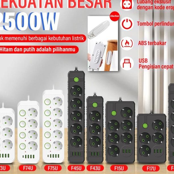 Stop Kontak 2 Meter Dengan Saklar Daya/Soket Usb Stop Kontak Listrik