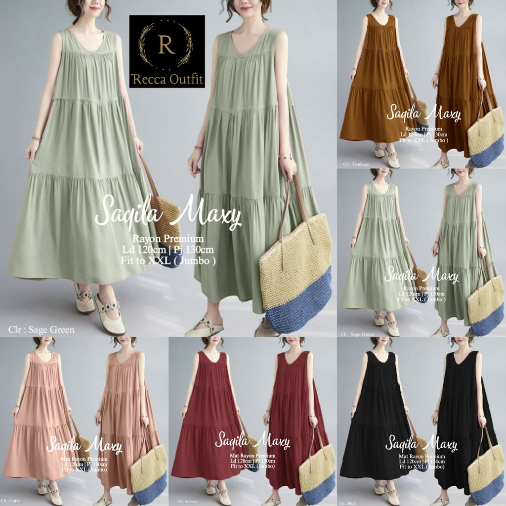 Saqila Maxi Gamis Putih Dress Lebaran Wanita Remaja Cantik Kekinian
