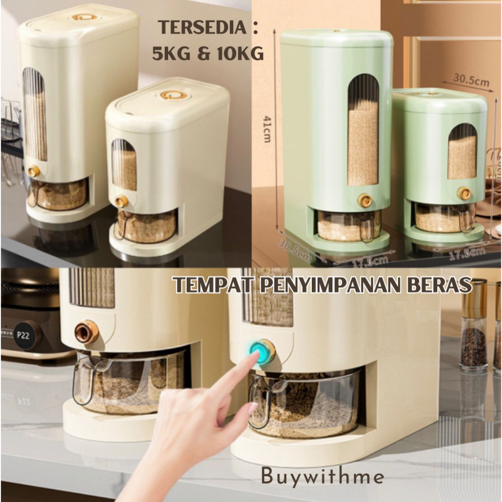 KULITAS TERBAIK- Tempat Beras Estetik / Dispenser Beras Slim / Tempat Penyimpanan Beras / Rice Box /