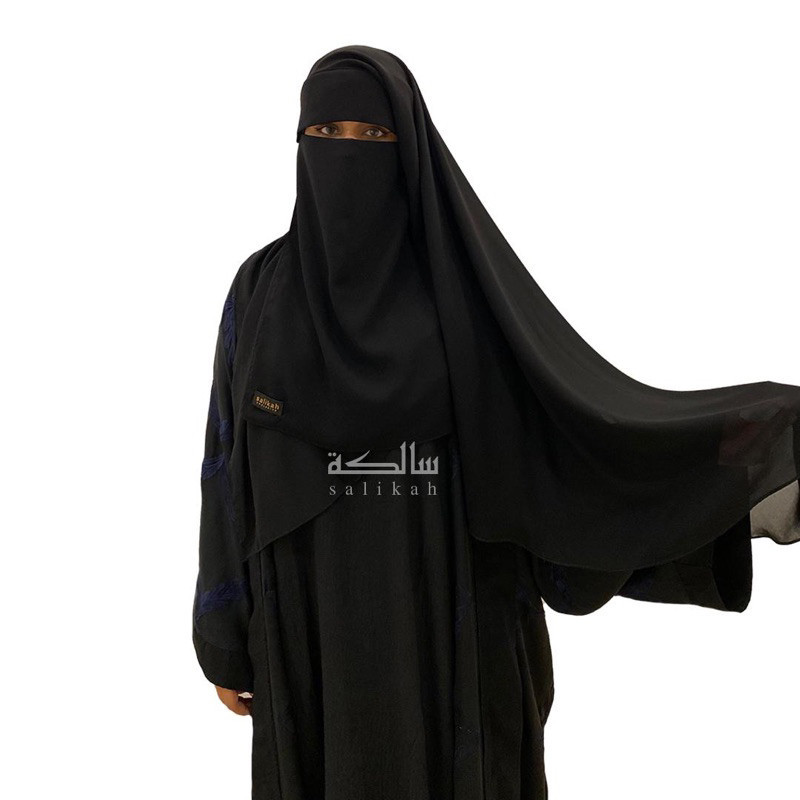 Salikah - Cadar Yaman Poni Long Bahan Sifon Silk Jetblack
