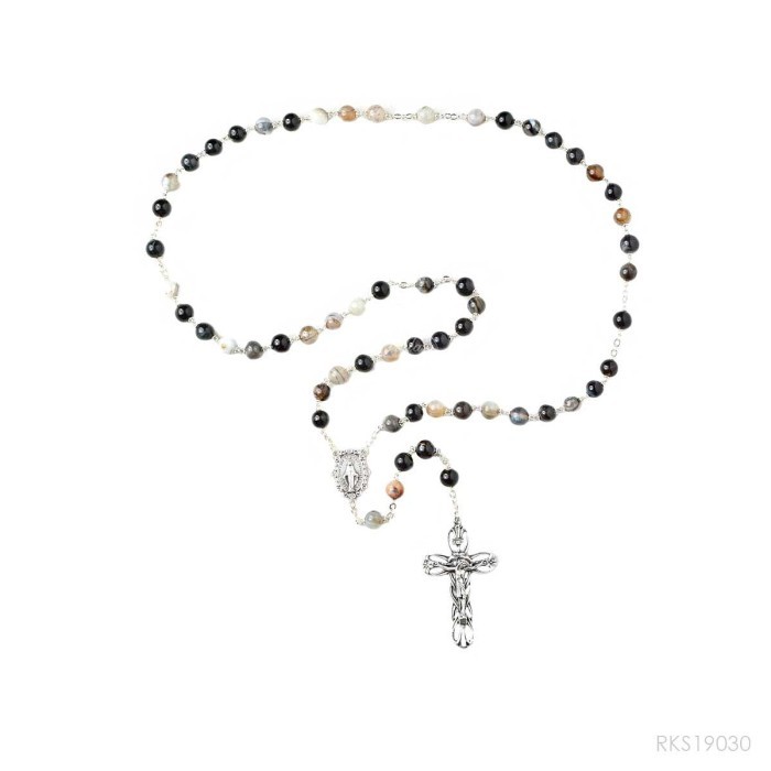 Kualitas terbaik] Rosario Black Shadow Carnelian Rohani Katolik