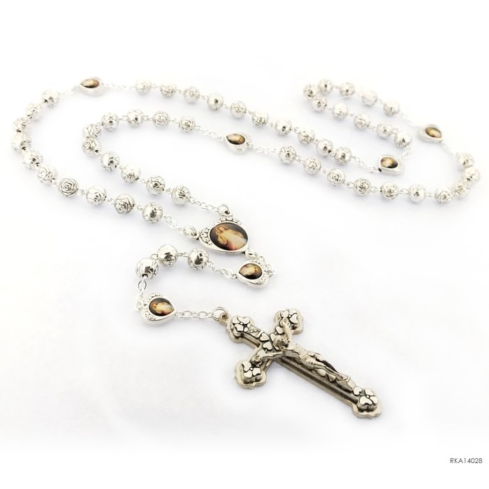 ------] Rosario Metal Perak Bentuk Mawar Bulat Pater Hati Rohani Katolik