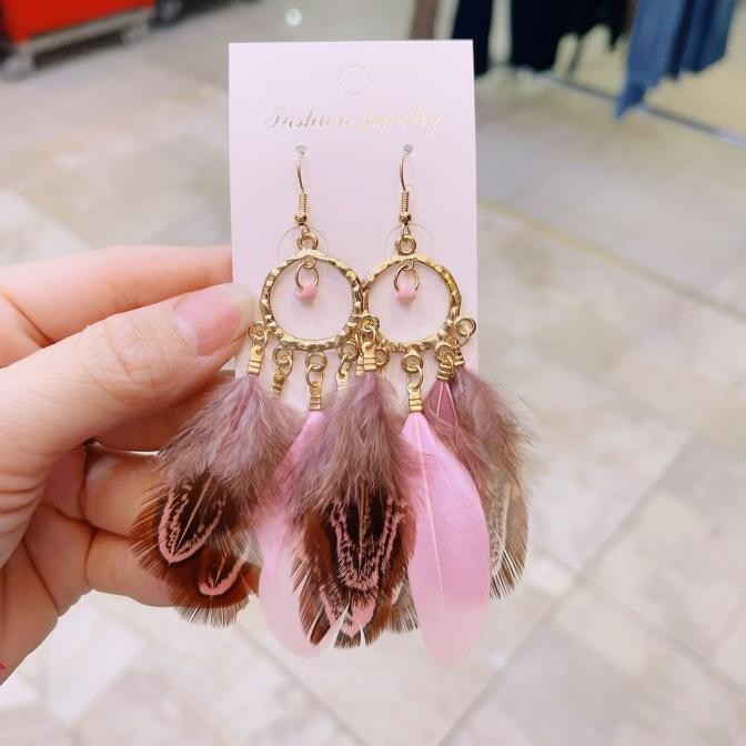 Anting Etnis Anting Bohemian Bulu Anting Jilbab Anting Juntai Panjang Vintage HFS