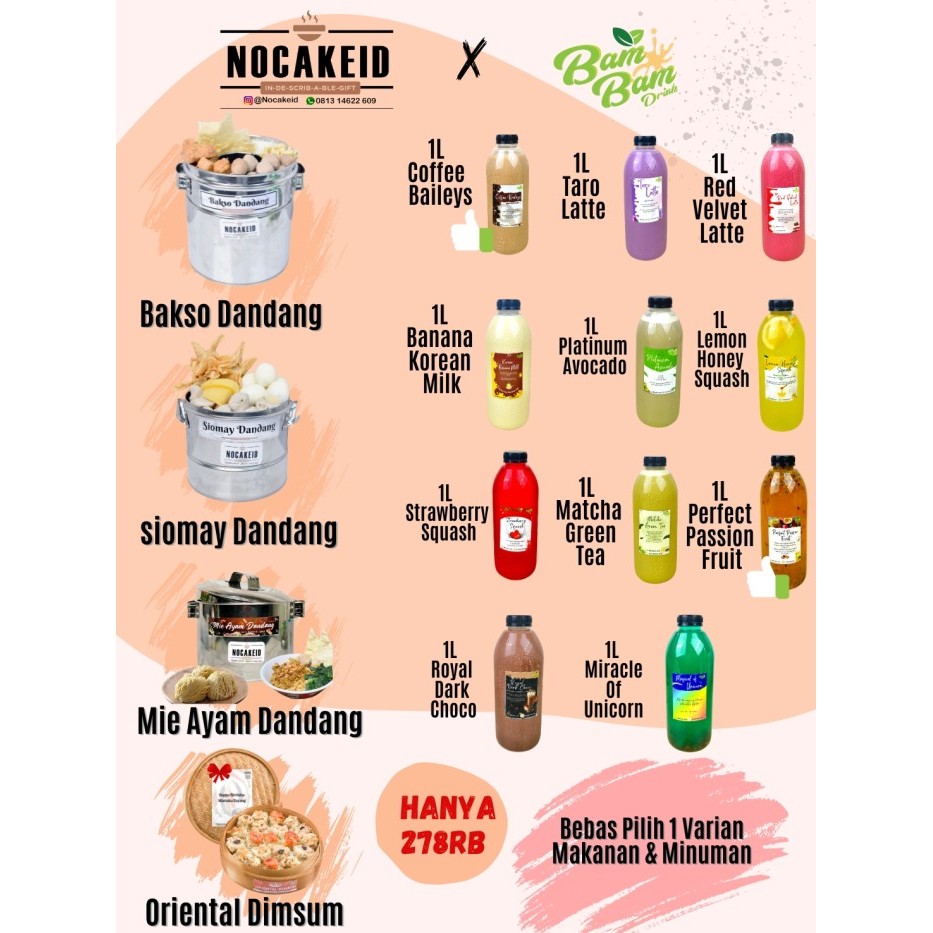 

Hampers Package Nocake X Bambam Bakso Siomay Mie Ayam Dandang Dimsum - Bakso Dandang, Coffee Baileys