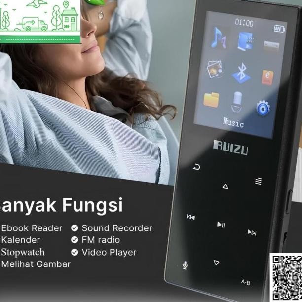 Ruizu Hifi Dap Mp3 Player Bluetooth 8Gb - D29 - Hitam, Ruizu