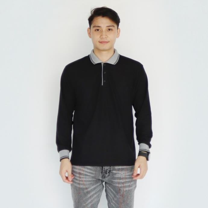 KAOS KERAH PRIA POLOS LENGAN PANJANG | BAJU SERAGAM KAOS BERKERAH PRIA