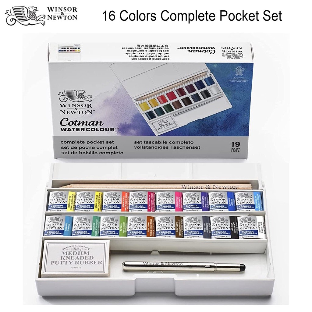 

Winsor & Newton Cotman Watercolor Set saku lengkap 16 warna pigmen cat air |ggxmV01n|