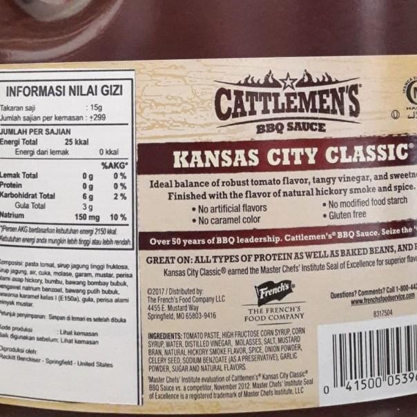 

French'S Cattlemen'S Bbq Sauce (Bare) / Saus / Saos Bbq 3.78 L
