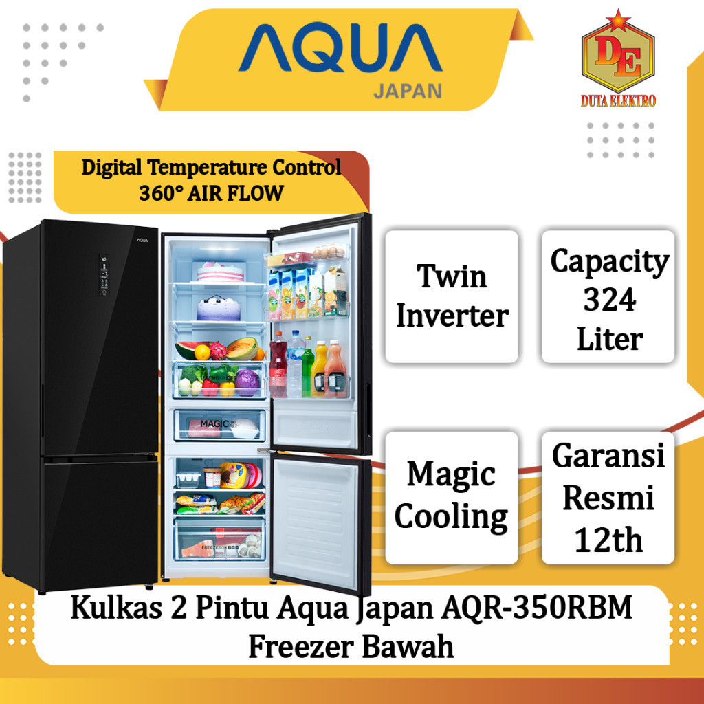 Kulkas 2 Pintu Aqua Japan AQR 350 RBM Freezer Bawah