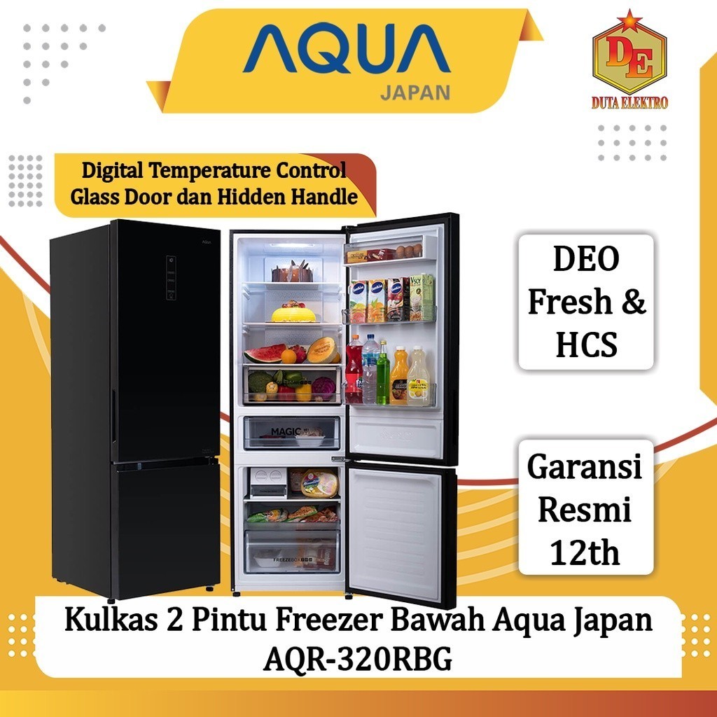 Kulkas 2 Pintu Aqua Japan AQR 320 RBG Freezer Bawah