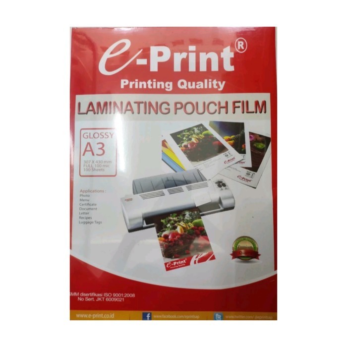 

E-Print Plastik Laminating Pouch Ukuran A3 100 Lembar