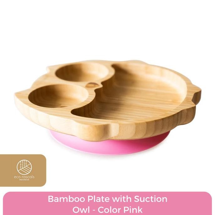 Eco Rascals Bamboo Owl Plate With Suction - Pink