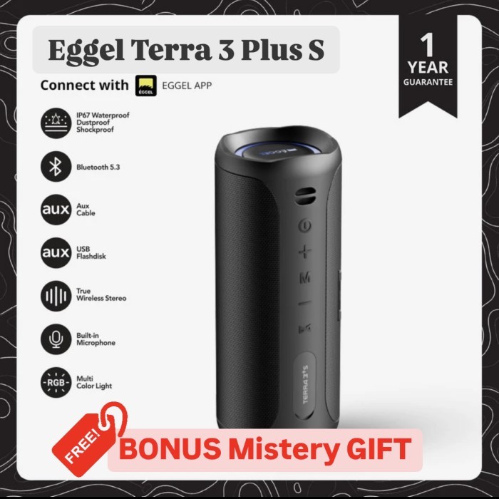 Eggel Terra 3 Plus Bluetooth Speaker RGB Light Waterproof Terra III