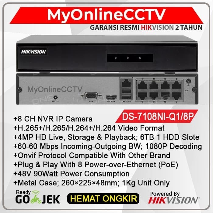 NVR HIKVISION DS-7108NI-Q1/8P/M POE 8 CH Support POE 8CH