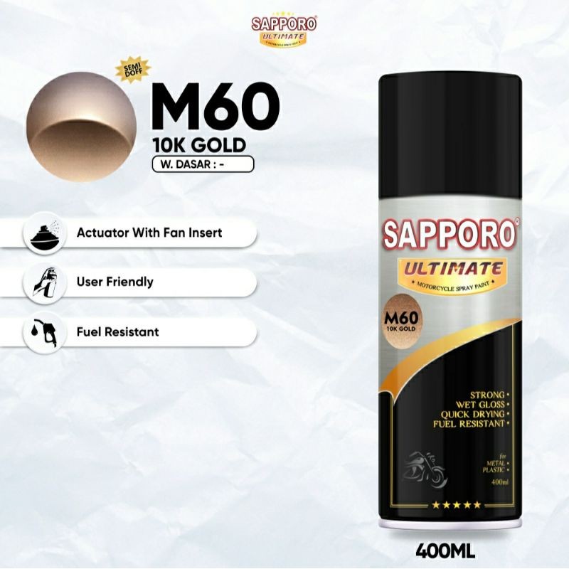 #MAU# Cat Semprot Sapporo Ultimate M60 10K Gold 400ml Kuning Emas Metallic Cat Spray Duco Sapporo Me