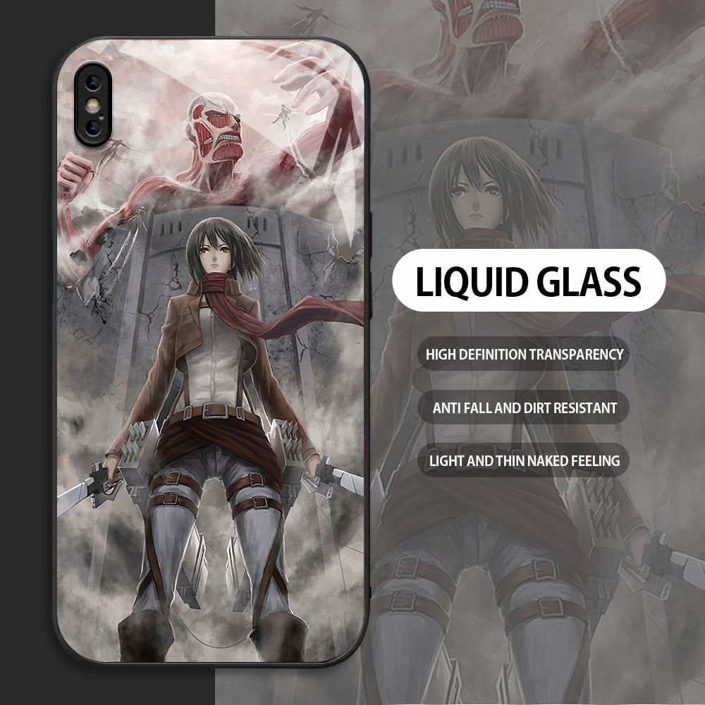 For Apple iPhone X XR XS MAX Casing Skin Handphone  Attack on Titan Mikasa Ackerman Glass kesing Pho