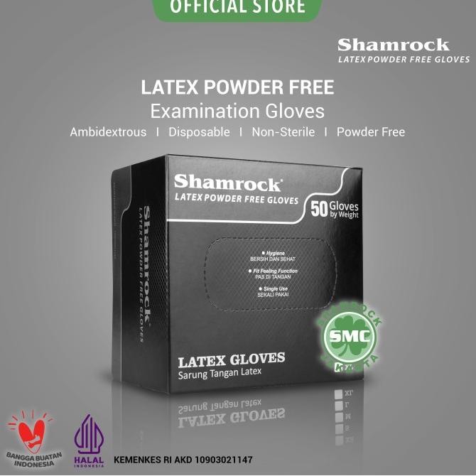 Shamrock Latex Powder Free Gloves | Sarung Tangan Karet warna HITAM GT