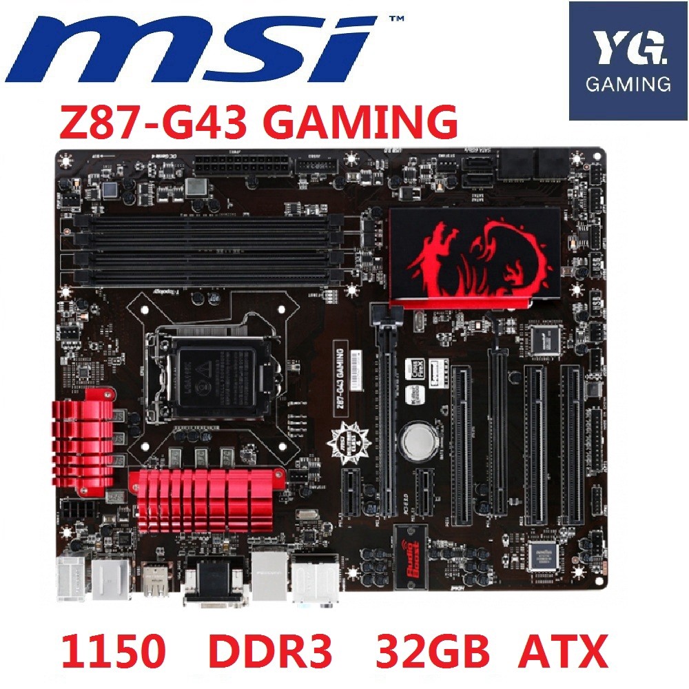 Motherboard Desktop GAMING MSI Z87-G43 LGA 1150 DDR3 untuk CPU i3 i5 i7 Motherboard Z87 32GB bekas |