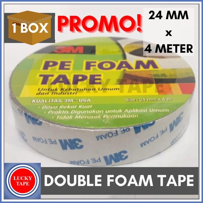 

TERBARU - PROMO 1 BOX DOUBLE TAPE BUSA 3m PE FOAM TAPE 24mm x 4 M Meter ORIGINAL