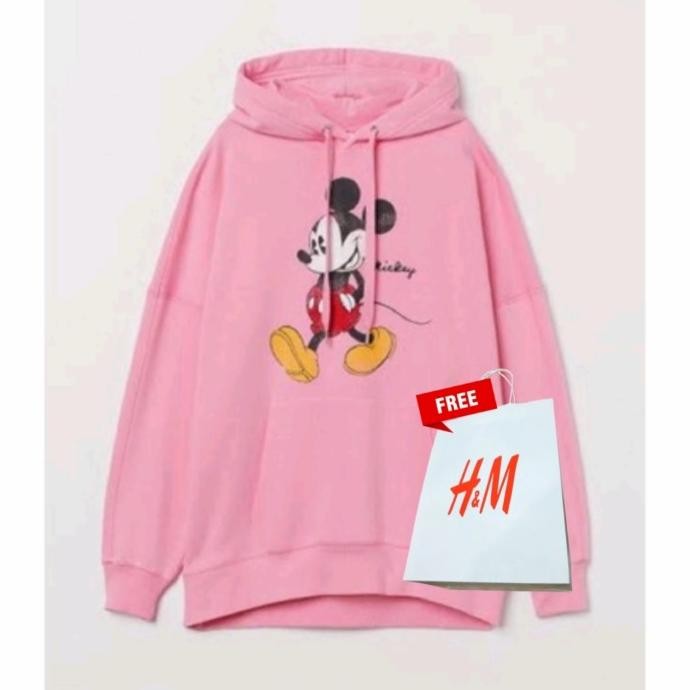 HOODIE H&M MICKEY MOUSE PINK SWEATER HNM WANITA CEWEK FREE PAPER BAG