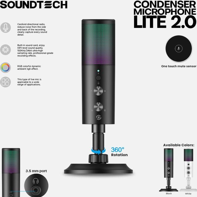 SOUNDTECH Lite 2.0 USB Microphone Condenser Cardioid RGB streaming